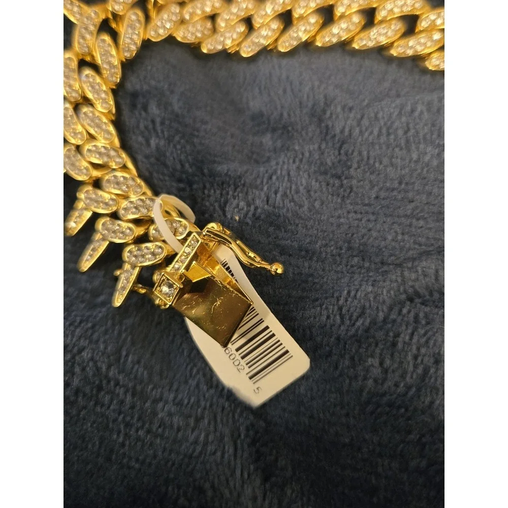 Hip Hop CZ  Iced Out Gold Plated Stainless Steel Miami Cuban Link Bracelet